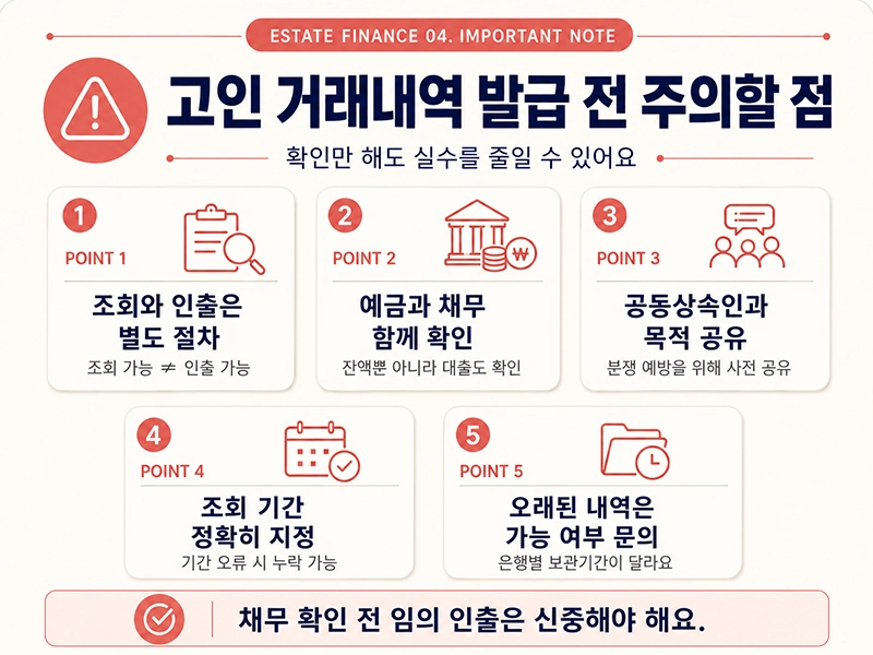 고인 통장 거래내역 발급 전 주의사항