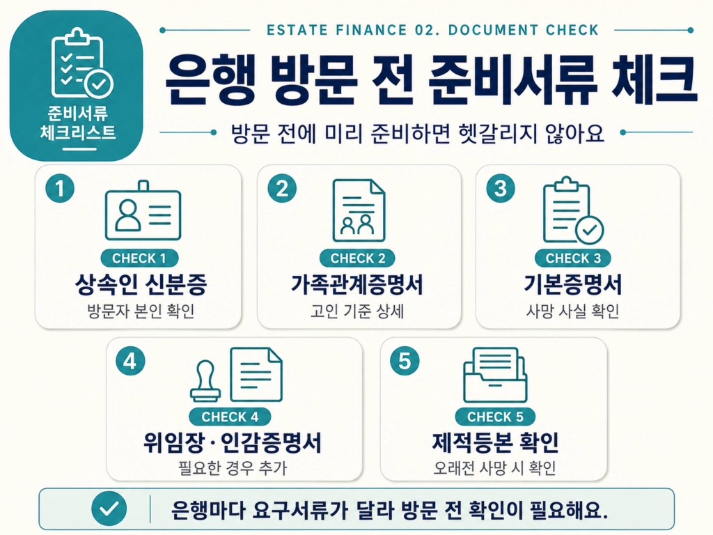 고인 통장 거래내역 발급을 위한 은행 방문 준비서류